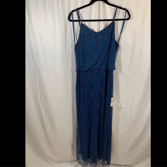 NWT Pisarro Nights Bead Embellished Blouson‎ Evening Gown in Blue [SZ 10 ] - Picture 4 of 8